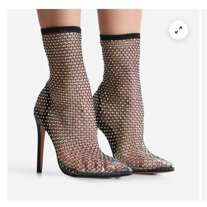 Sparkling Black Mesh Stiletto Booties
